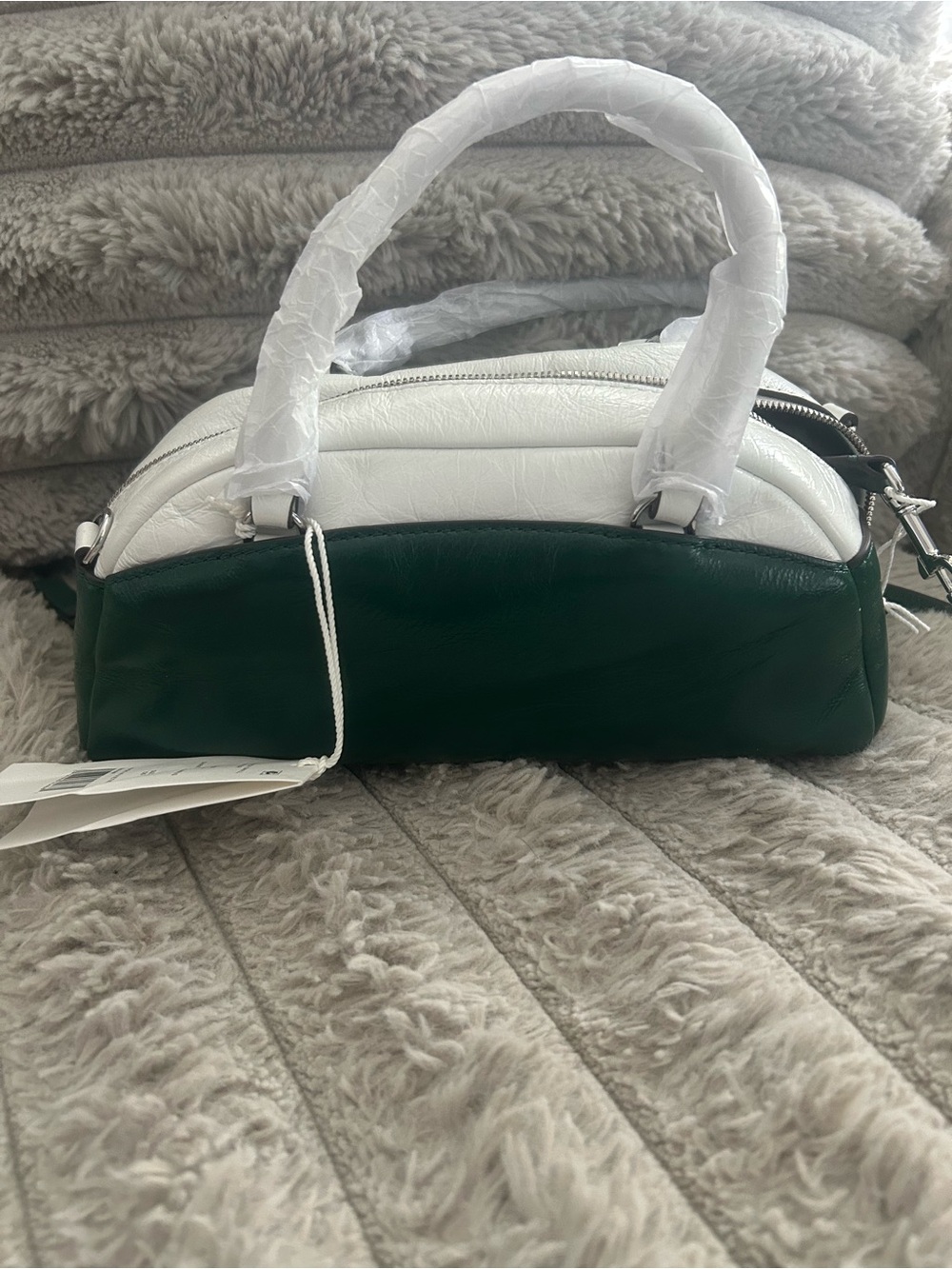 NWT Tory Burch Color Block Small Bowler Dark Kale Green White Bag
